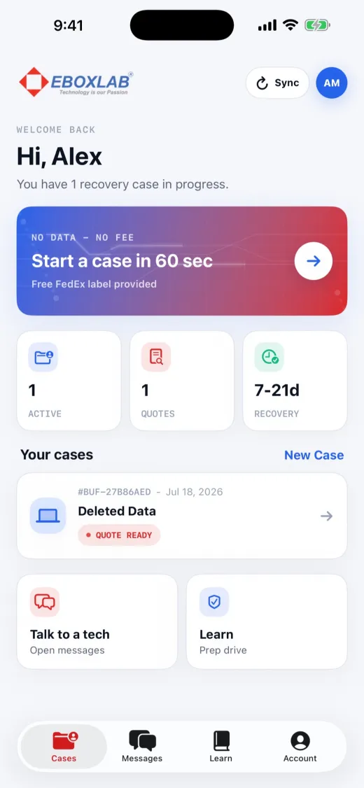 Case dashboard with active recovery
